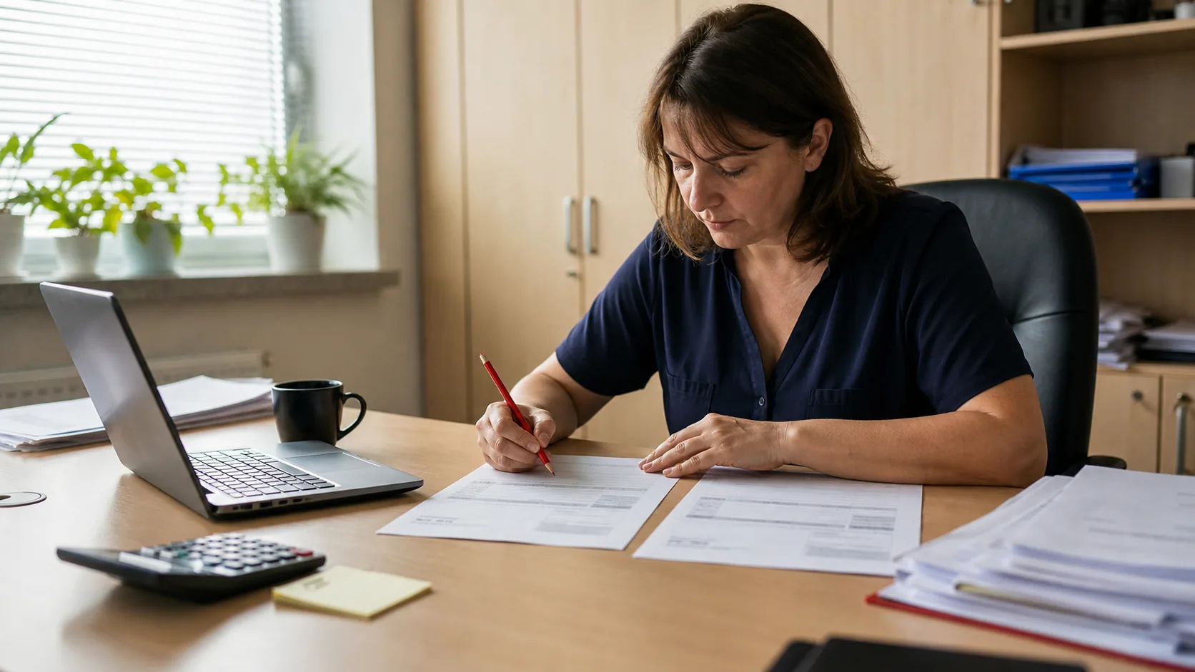 Účetní porovnává původní a opravenou verzi faktury